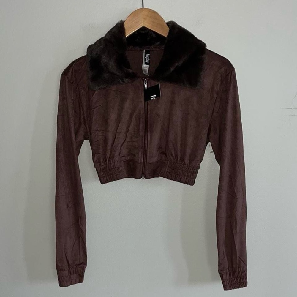 Forplay Brown Bomber Jacket with Faux Fur Collar